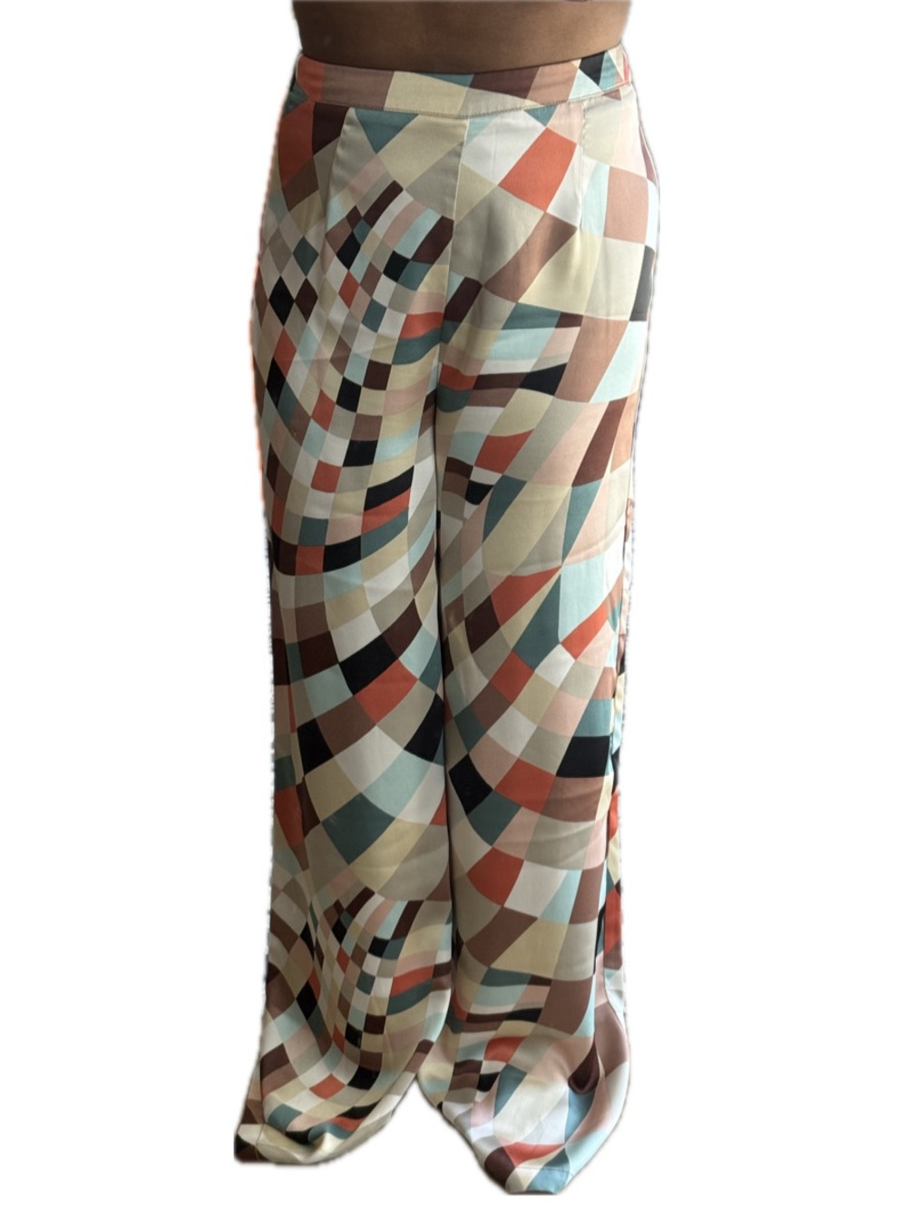 Forever 21 Wide Leg Geometric Print Pants in Cream, Coral & Teal
